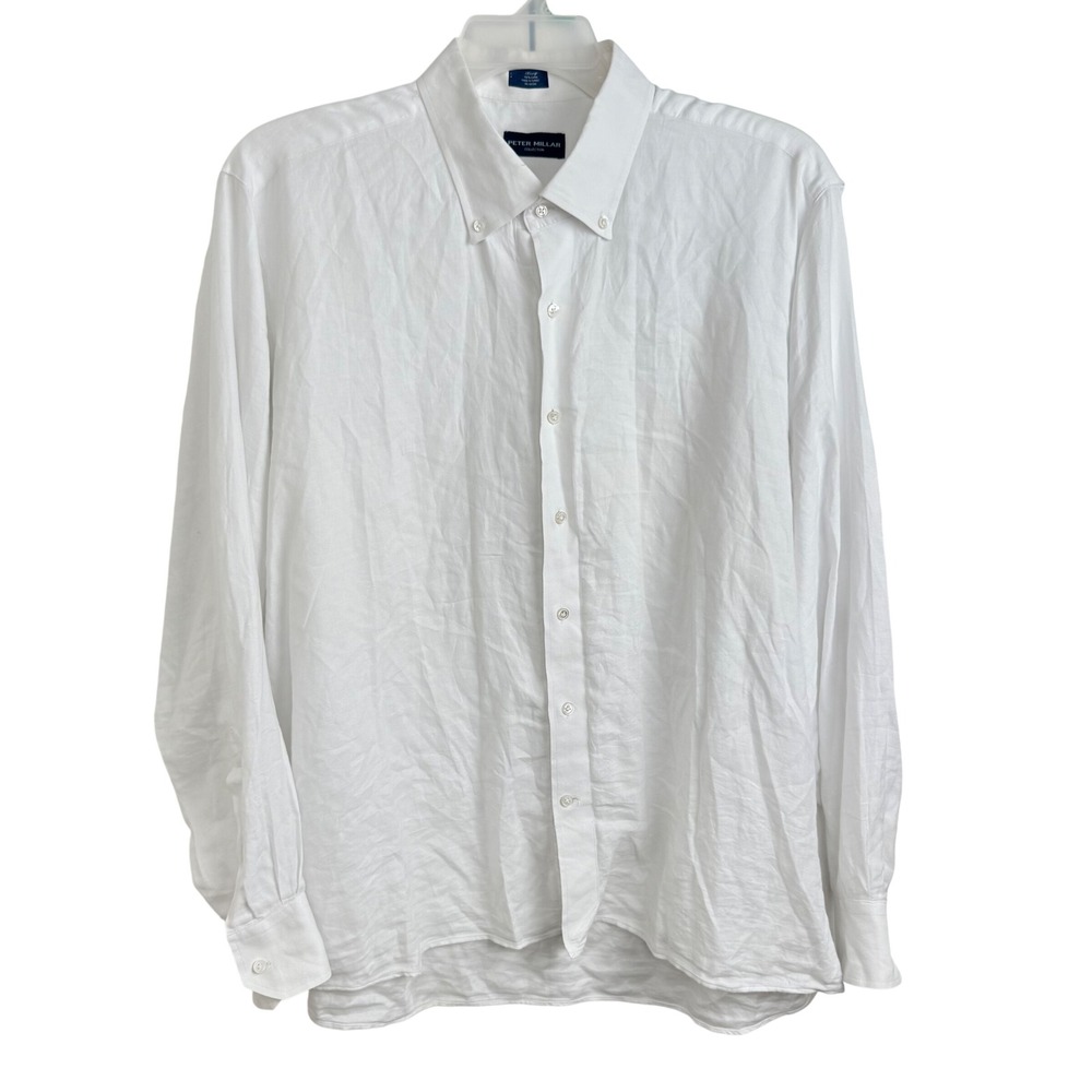 Peter Millar White Button‎ Down Shirt Mens XXL Cotton Old Money Preppy Luxury